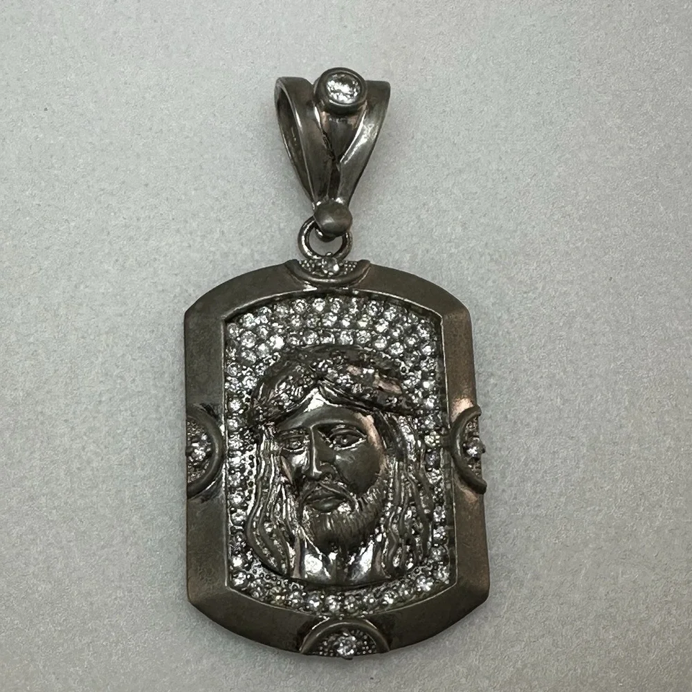 Large 33g SC 925 Sterling Silver Jesus Head Pendant CZ Iced Out Religious